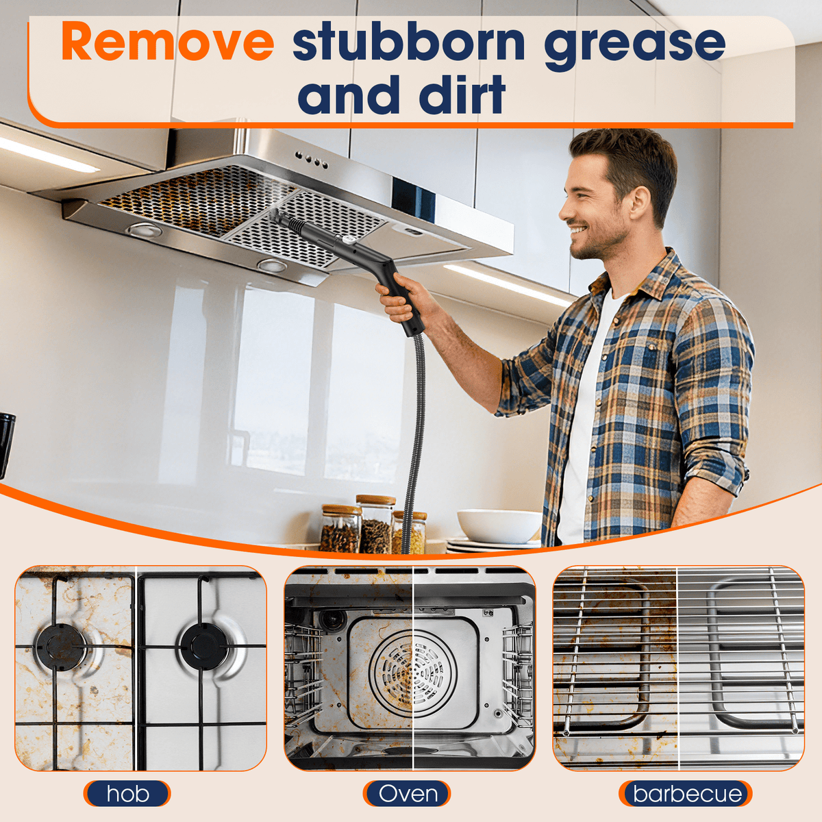 EXLUVON Portable Steam Cleaner - 1500W, 15s Fast Heat, 221°F High Temp, Handheld Steam Cleaner with 1500ml Tank, for Grout, Cars, Upholstery Cleaning