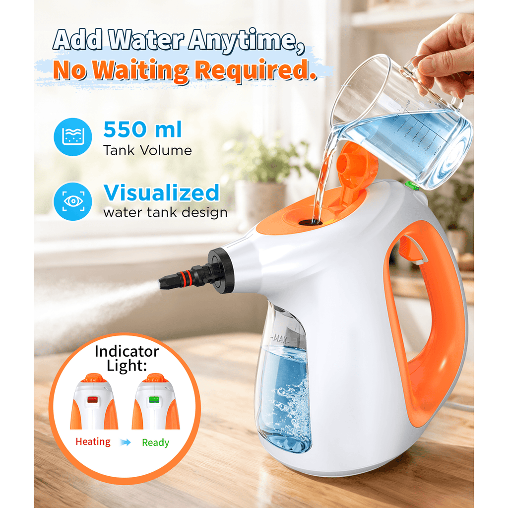 EXLUVON Handheld Steam Cleaner, 1300W 10s Instant Heat Steamer with 11 Multi-Purpose Accessories, 550ml Tank, Lightweight Portable for Kitchen Bathroom Car Windows