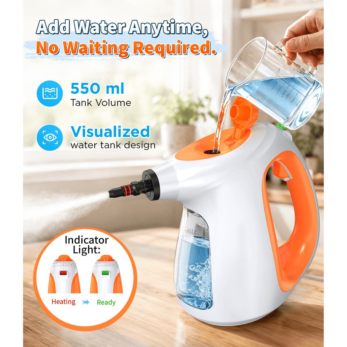 EXLUVON Handheld Steam Cleaner, 1300W 10s Instant Heat Steamer with 11 Multi-Purpose Accessories, 550ml Tank, Lightweight Portable for Kitchen Bathroom Car Windows