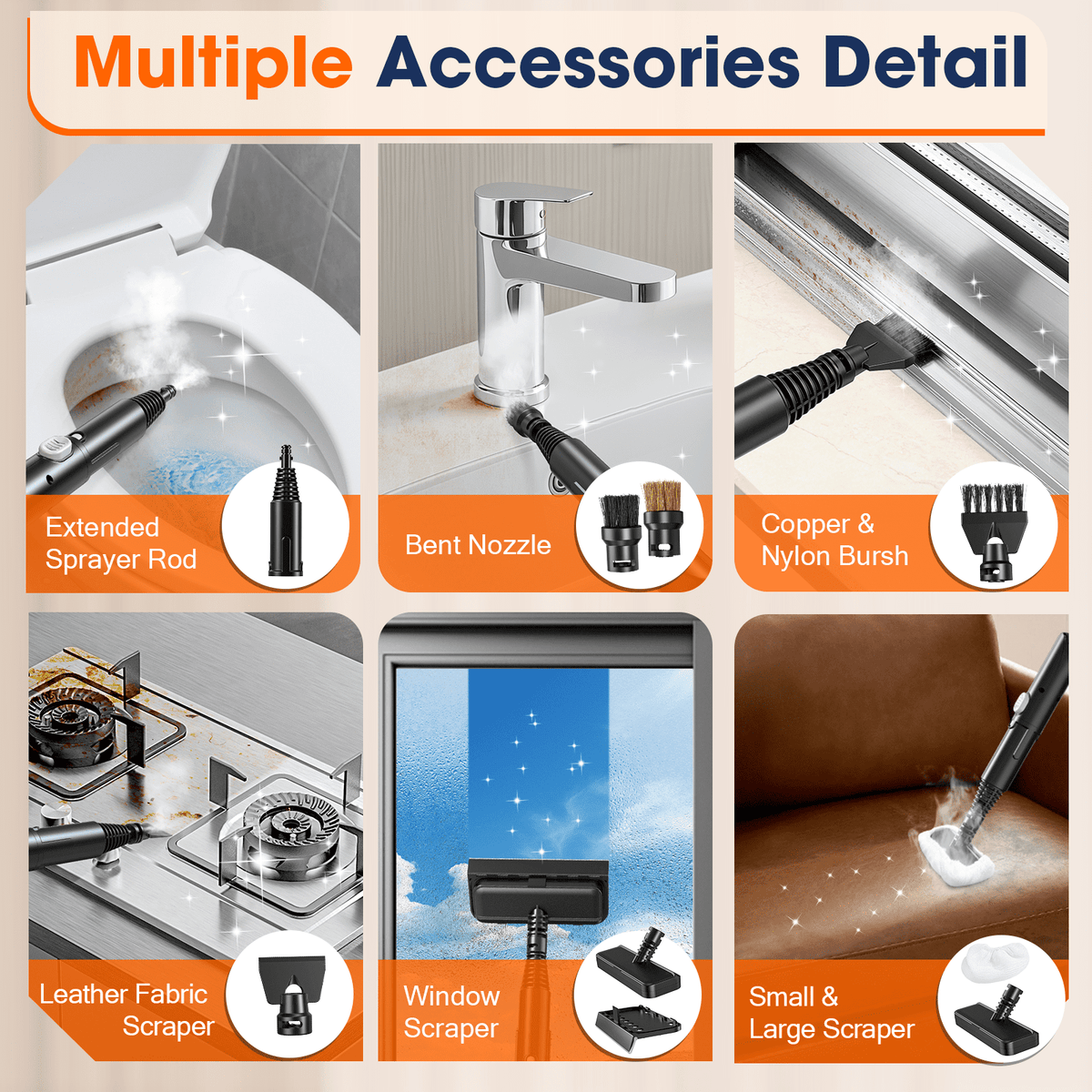 EXLUVON Portable Steam Cleaner - 1500W, 15s Fast Heat, 221°F High Temp, Handheld Steam Cleaner with 1500ml Tank, for Grout, Cars, Upholstery Cleaning